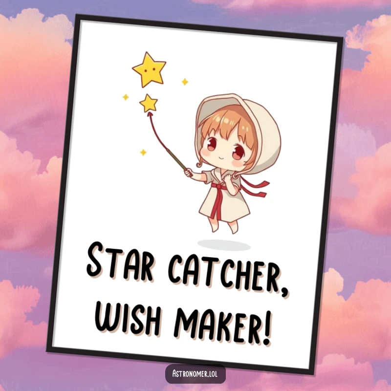 Funny Free Printable Wall Art: A character attempts to catch a falling star with a net, full of hopeful determination.