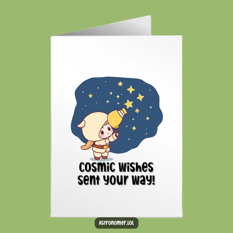 Free Printable Birthday Card: Mischievous Kawaii Astronomer Painting Stars Funny Downloadable Art Gift