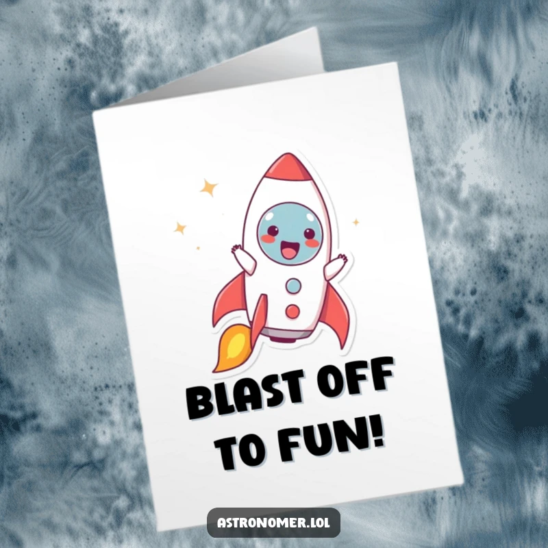 Funny Free Printable Birthday Card: Character pretends to be a rocket ship blasting off with pure, unadulterated joy.