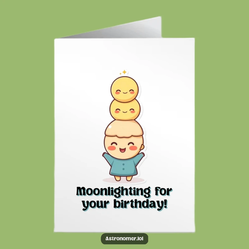 Free Printable Moon Balance Birthday Card: Funny Character Downloadable Gift