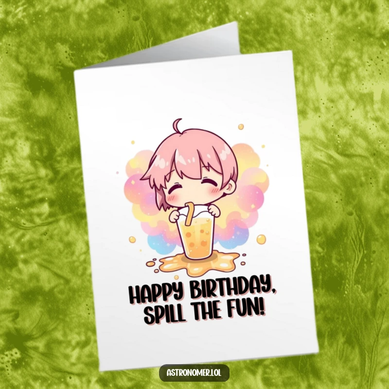 Funny Free Printable Birthday Card: A humorous spill creating a nebulae pattern, celebrating birthdays with cosmic chaos, a downloadable delight.