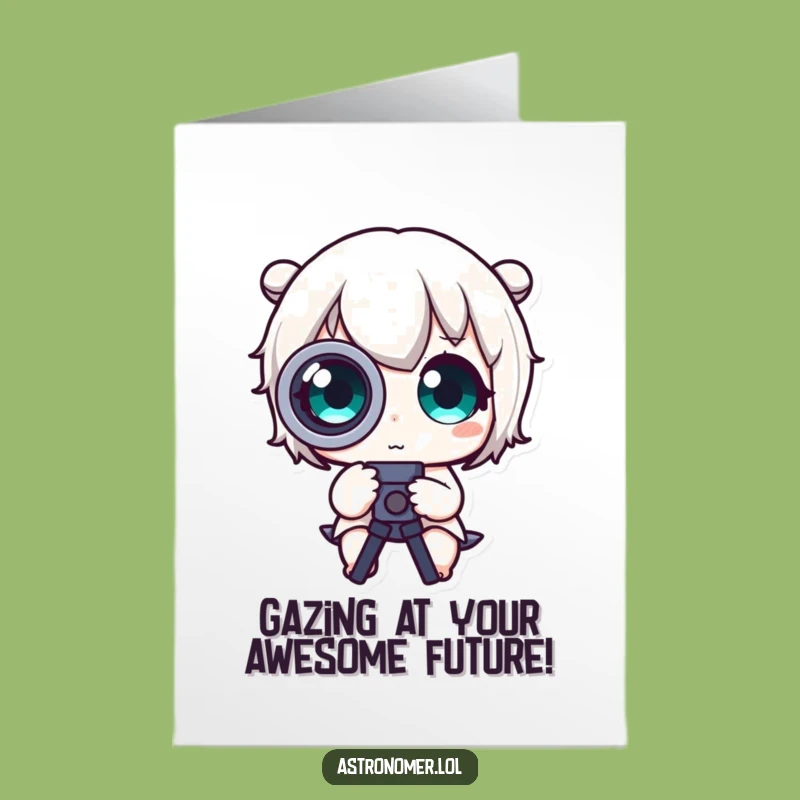 Free Printable Funny Birthday Card: Wide-Eyed Character Telescope - Hilarious Downloadable Gift