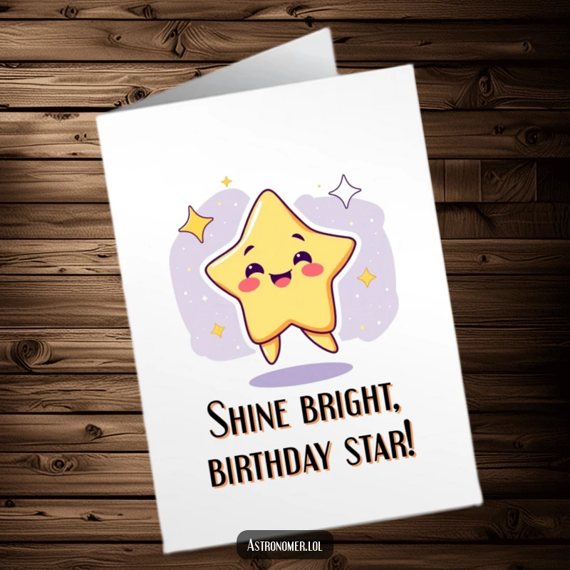 Funny Free Printable Birthday Card: A smiling star character joyfully performing a silly, energetic dance amidst the galaxy.