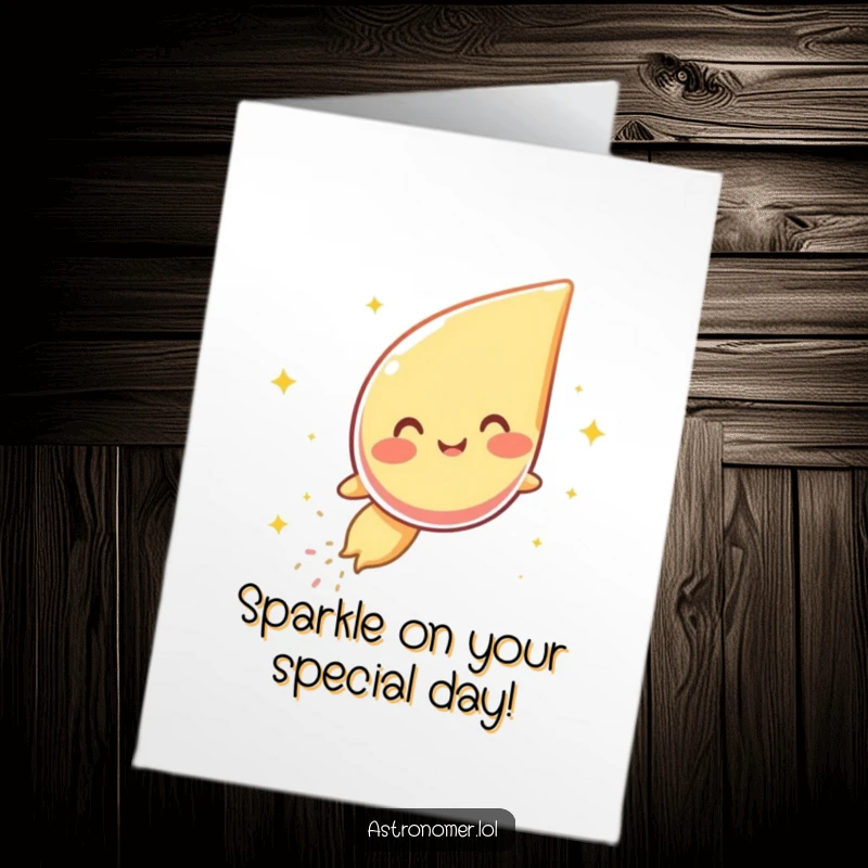 Funny Free Printable Birthday Card: Giggling comet character leaving a sparkly dust trail, spreading joy for downloadable gifts.