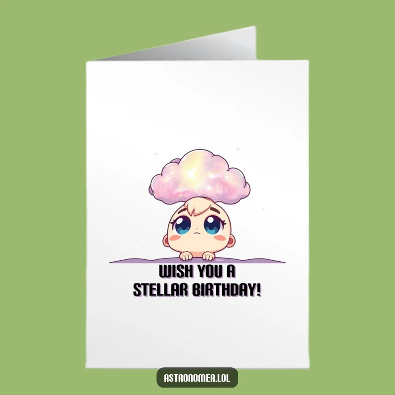 Free Printable Birthday Card: Wide-Eyed Character Amazed by Nebula Wonder