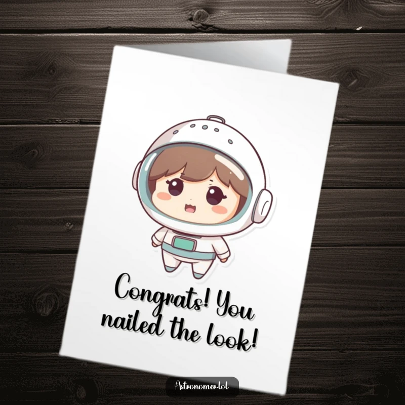 Funny Free Printable Congratulations Card: Cute character sporting a colander helmet looks amusingly proud of their achievement.