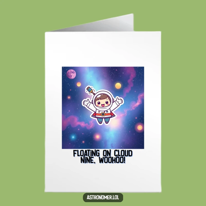 Free Printable Congrats Card: Happy Kawaii Astronomer Nebula Float Funny Downloadable Art Gift