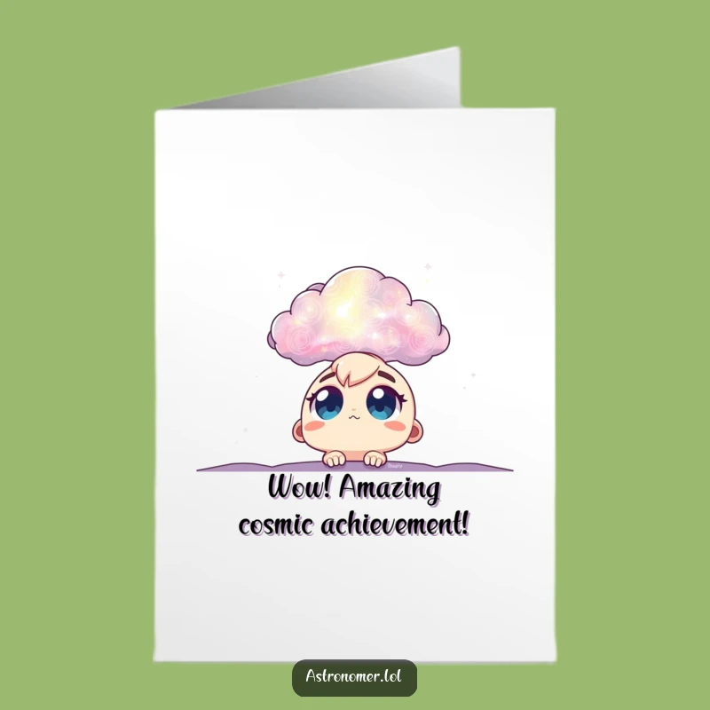 Free Printable Congrats Card: Big-Eyed Character Wonders at Nebula Achievement