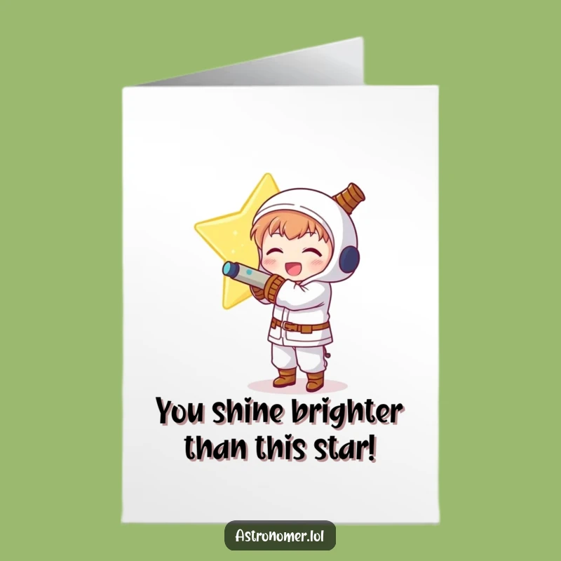 Free Printable Congrats Card: Delighted Kawaii Astronomer Hugging Star Funny Downloadable Art Gift
