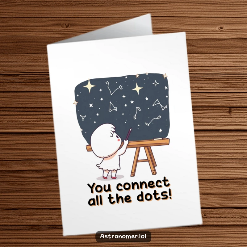 Funny Free Printable Congratulations Card: A character gleefully draws star patterns on a space chalkboard, celebrating their accomplishments.