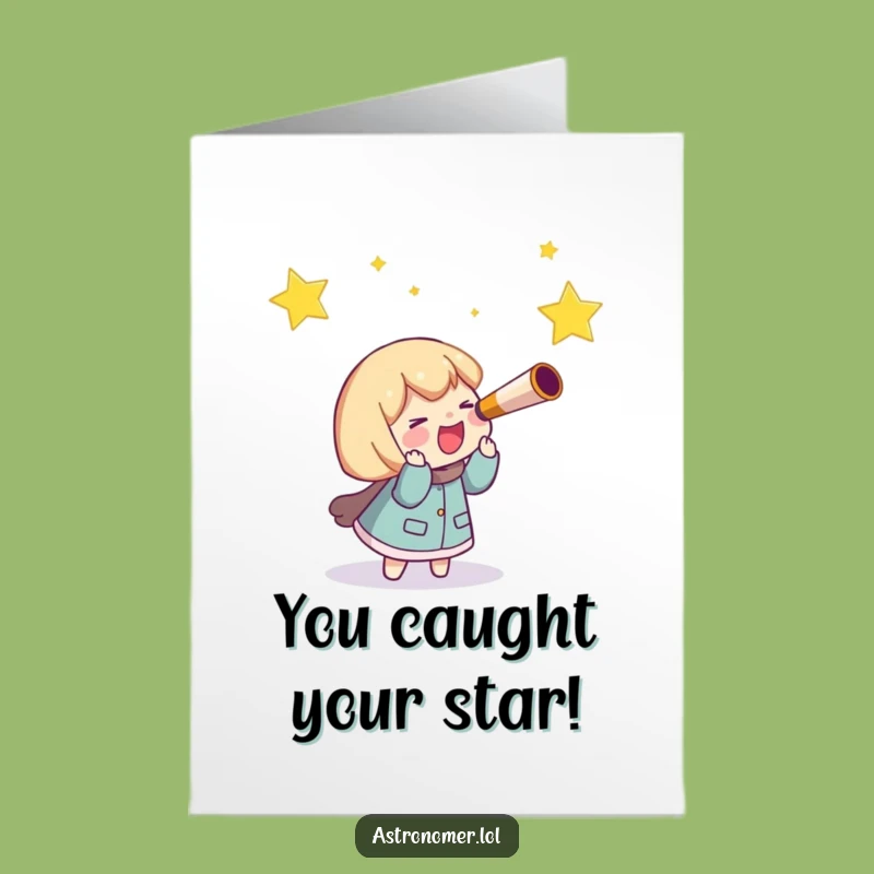 Free Printable Star Chaser Congrats Card: Humorous Telescope Character Downloadable Gift