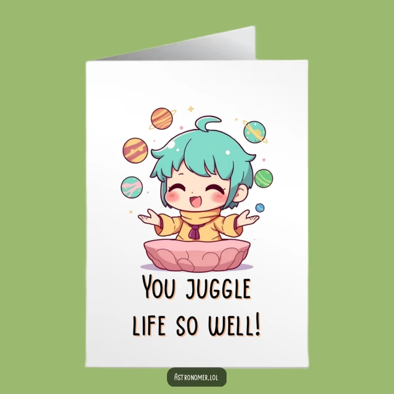 Free Printable Congrats Card: Planet Juggler, Humorous Downloadable for Amazing Feats