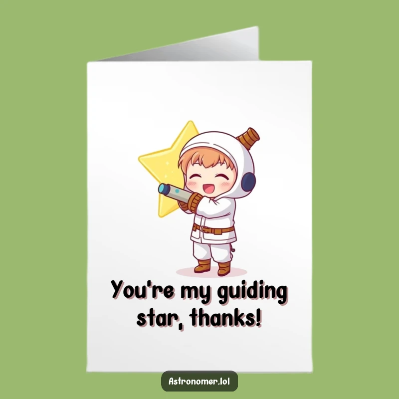 Free Printable Thank You Card: Delighted Kawaii Astronomer Hugging Star Funny Downloadable Art Gift