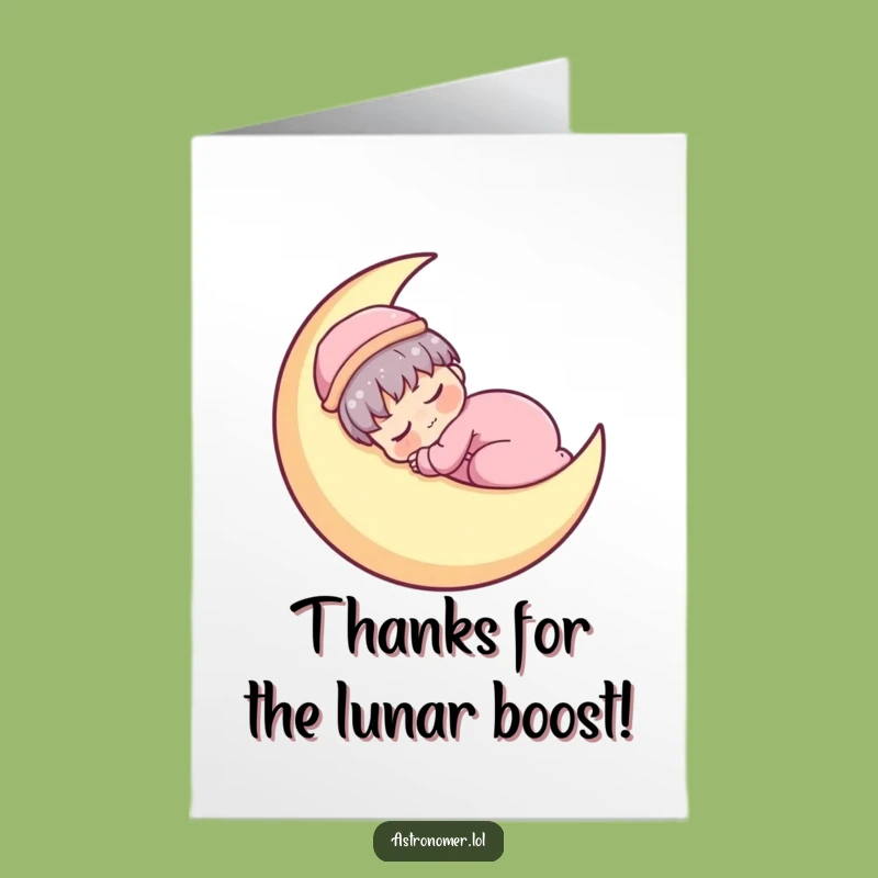 Free Printable Thank You Card: Sleepy Kawaii Astronomer Moon Nap Funny Downloadable Art Gift