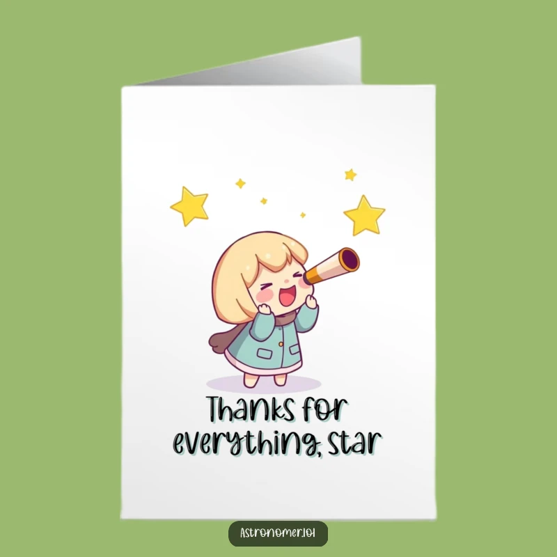 Free Printable Star Chaser Thank You Card: Amusing Telescope Character Downloadable Gift