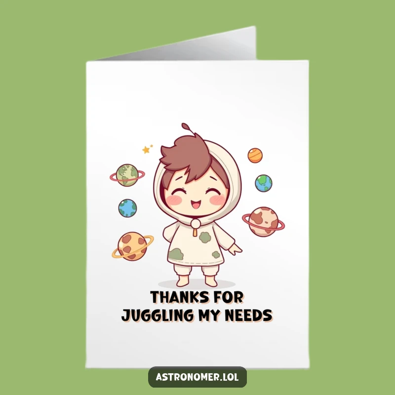 Free Printable Thank You Card: Planet Juggler - Playful Funny Downloadable