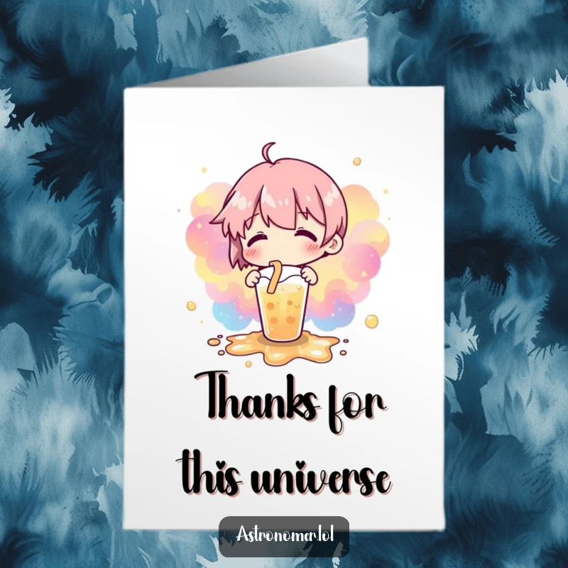 Funny Free Printable Thank You Card: A drink spill creating a beautiful nebulae, expressing thanks with celestial charm and humor.