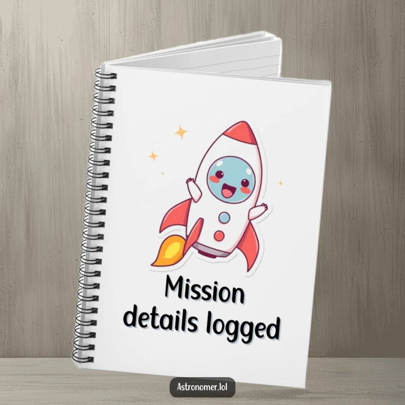 Funny notebook cover showing a character joyfully pretending to be a rocket ship blasting off, ready to launch creative ideas.