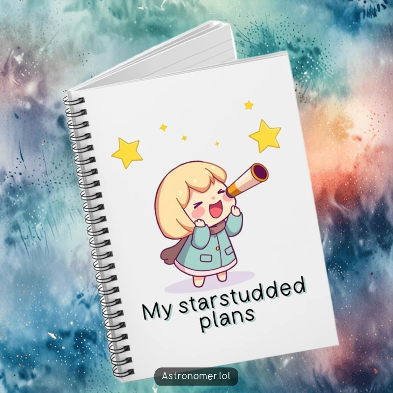 Funny Notebook: A character with a telescope giggles while chasing a brilliant shooting star, perfect for jotting down stellar ideas.