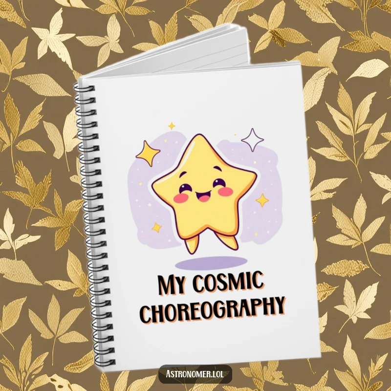 Funny Notebook: A smiling star character dances sillily in the galaxy, perfect for note-taking.