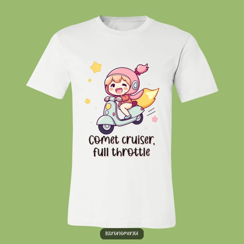 Funny Comet Rider T-Shirt, Joyful Character Scooting, Hilarious Space Gift!