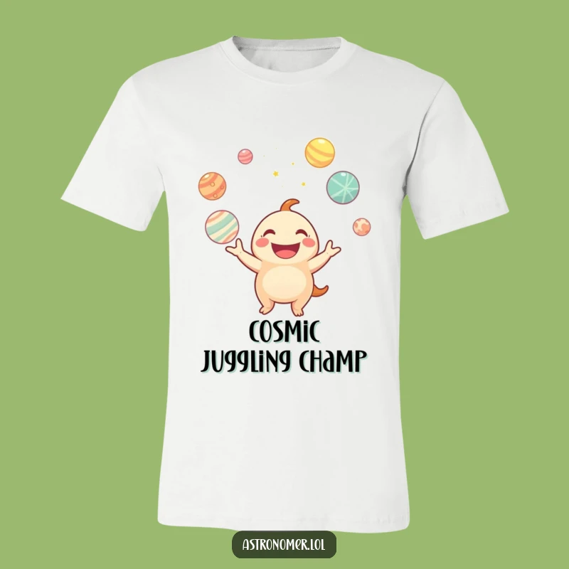 Funny Planet Juggling Creature T-Shirt: Wear Your Cosmic Happiness with Pride