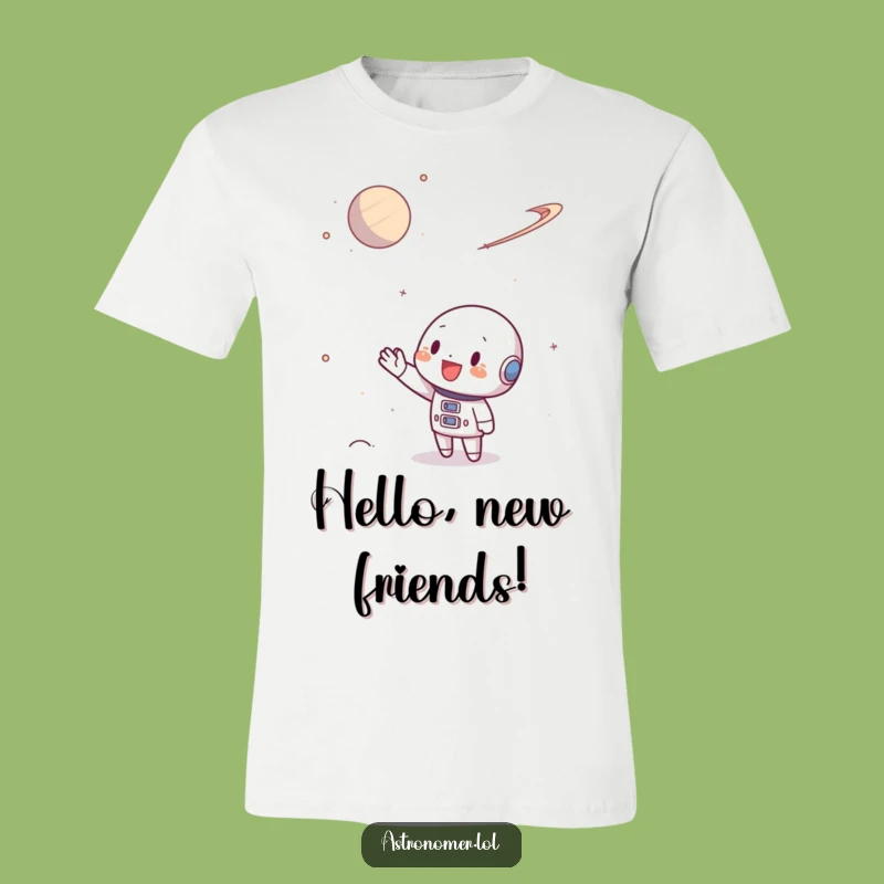 Funny Space Traveler T-Shirt: Character Waves at Planet, Great Gift