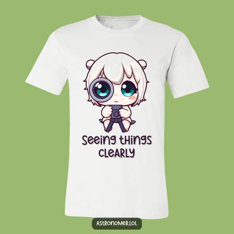 Funny Wide-Eyed Explorer Tee - Cute Character Telescope Funny Shirt