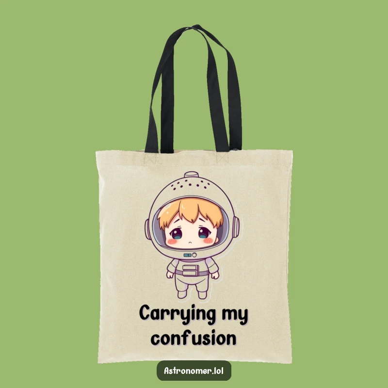 Funny Colander Space Helmet Tote Bag: Confused Astronaut Carry-All for Daily Errands