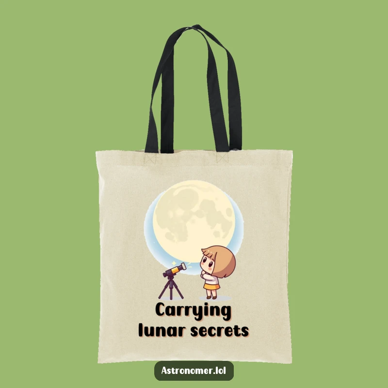 Funny Kawaii Astronomer Tote Bag: Curious Moon Carry-All - Humorous Gift